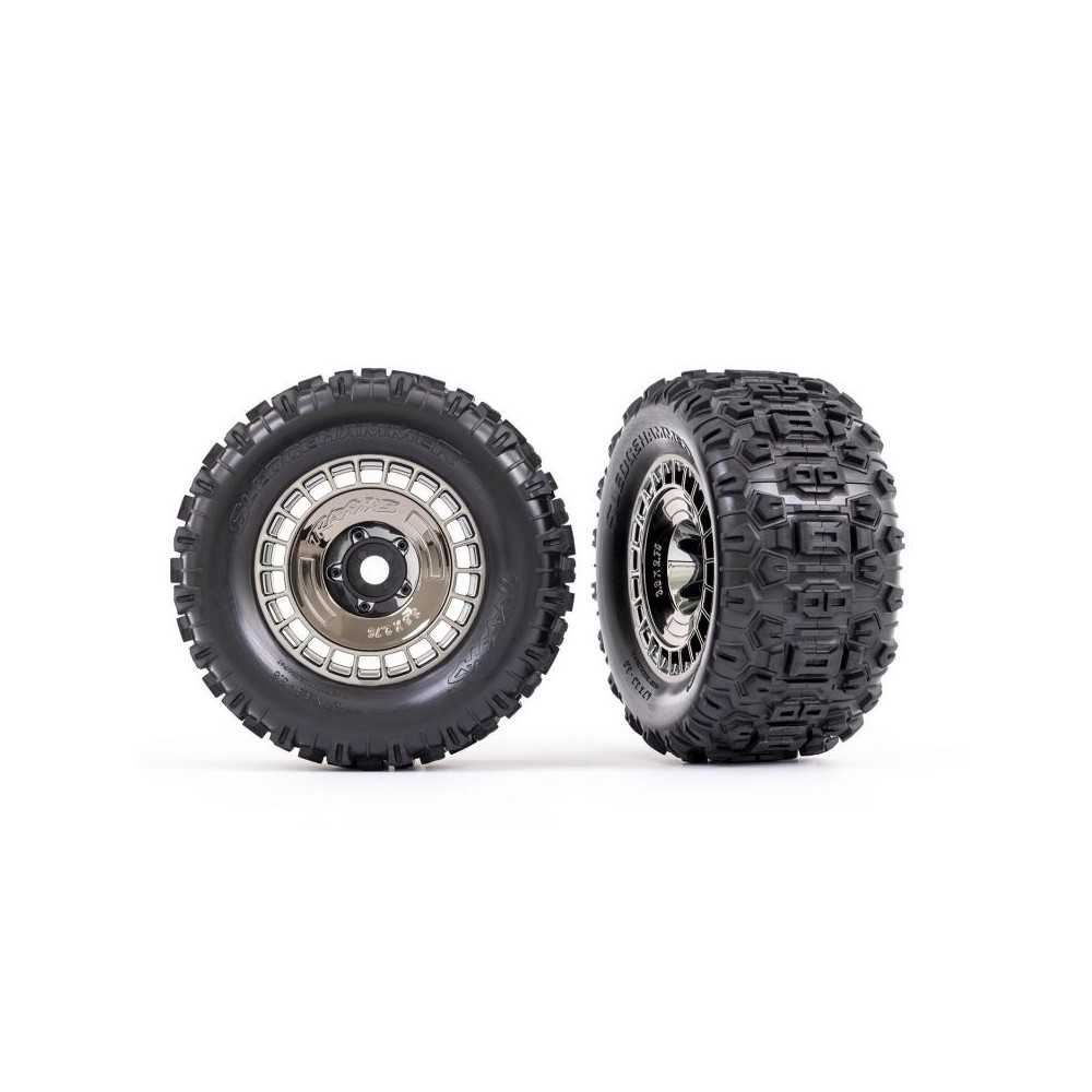 Traxxas Tires and wheels assembled glued (3.8 black chrome wheels black) TRX9572T Traxxas Tires and wheels assembled glued (3.8 black chrome wheels black) TRX9572T