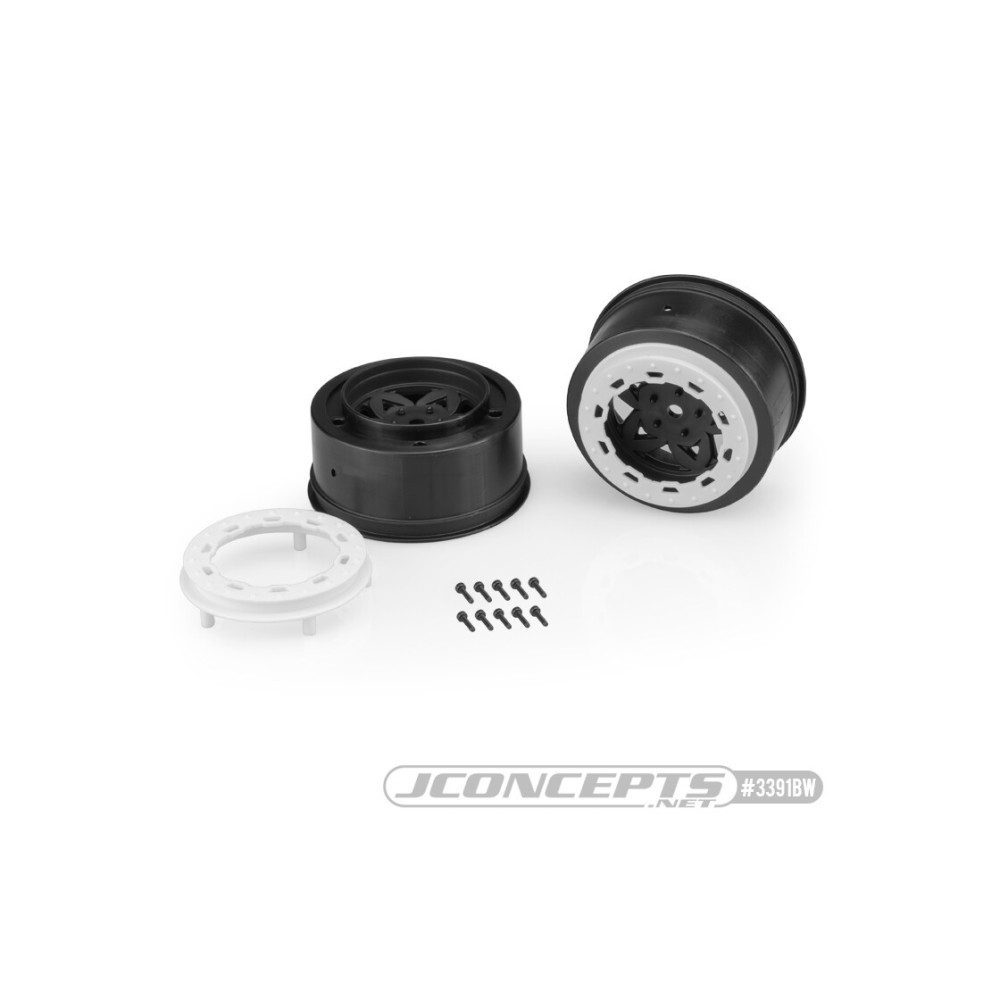 JConcepts Tremor, Slash rear, Slash 4x4 F&R wheel - black wheel / white beadlock - 2pc. JCO3391BW JConcepts Tremor, Slash rear, Slash 4x4 F&R wheel - black wheel / white beadlock - 2pc. JCO3391BW