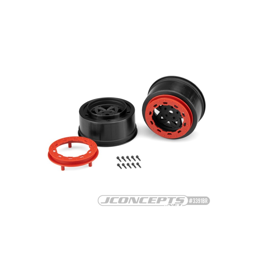 JConcepts Tremor, Slash rear, Slash 4x4 F&R wheel - black wheel / red beadlock - 2pc. JCO3391BR JConcepts Tremor, Slash rear, Slash 4x4 F&R wheel - black wheel / red beadlock - 2pc. JCO3391BR