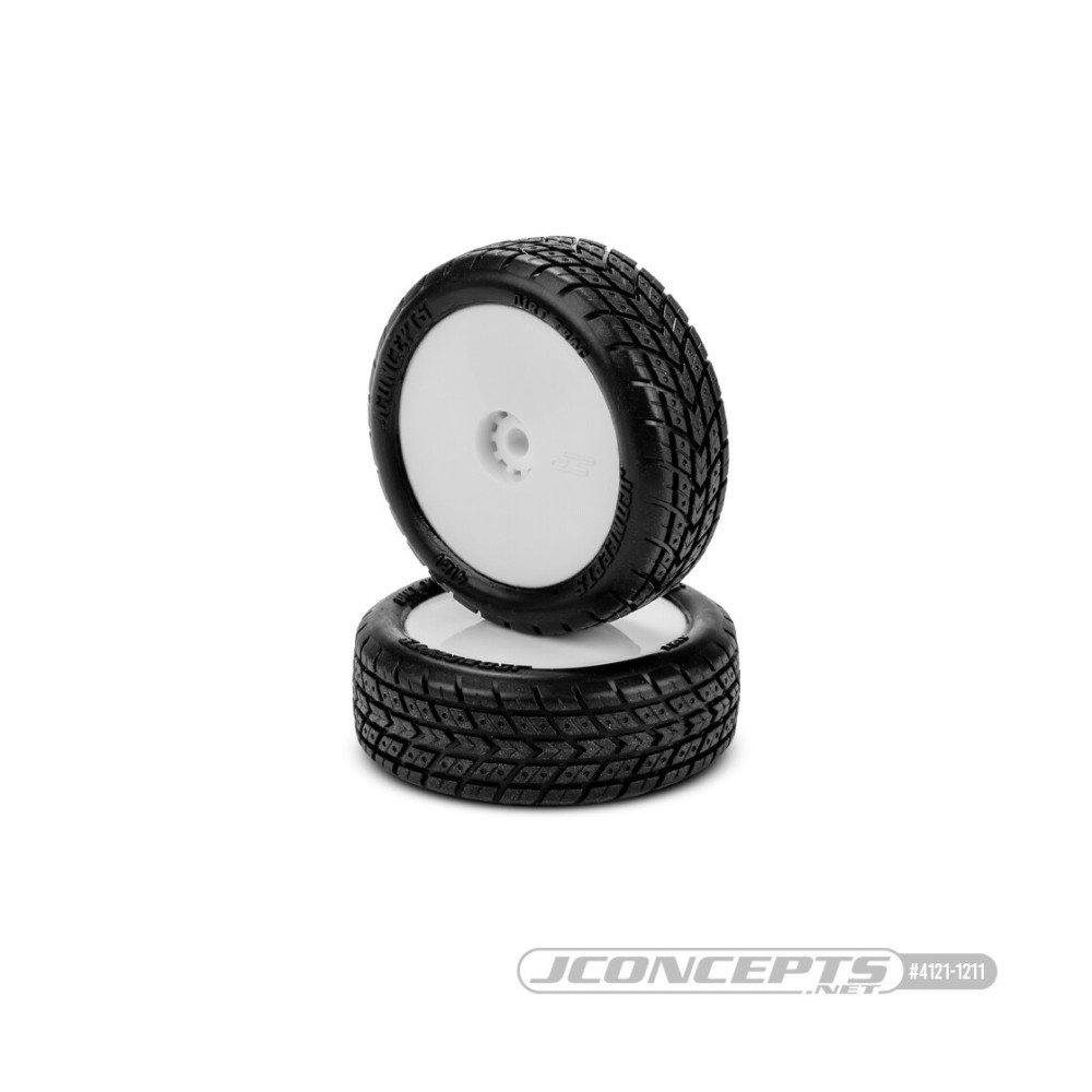 JConcepts Dirt Trac Mini - green compound, pre-mounted, white wheels Fits - Mini-B front JCO4121-1211 JConcepts Dirt Trac Mini - green compound, pre-mounted, white wheels Fits - Mini-B front JCO4121-1211