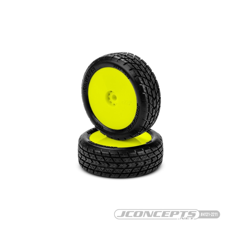JConcepts Dirt Trac Mini - green compound, pre-mounted, yellow wheels Fits - Mini-B front JCO4121-2211 JConcepts Dirt Trac Mini - green compound, pre-mounted, yellow wheels Fits - Mini-B front JCO4121-2211