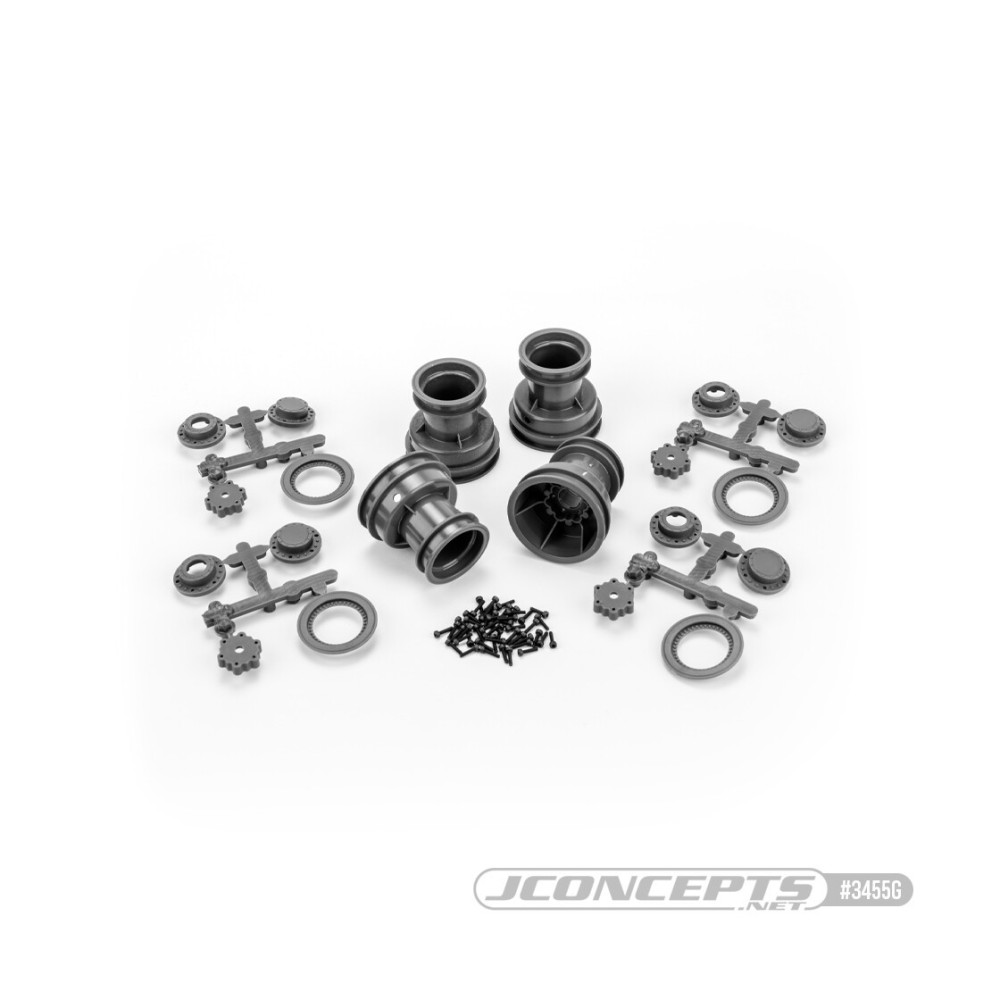 JConcepts Mini Tribute wheel withhex adaptor, covers, mock bead lock, 4pc, - gray JCO3455G JConcepts Mini Tribute wheel withhex adaptor, covers, mock bead lock, 4pc, - gray JCO3455G