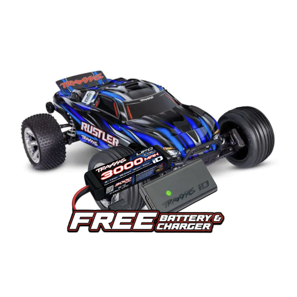 Traxxas Rustler HD BL-2S 1:10 Electric 2WD RTR Stadium Truck - Blue TRX37354-4BLUE Traxxas Rustler HD BL-2S 1:10 Electric 2WD RTR Stadium Truck - Blue TRX37354-4BLUE