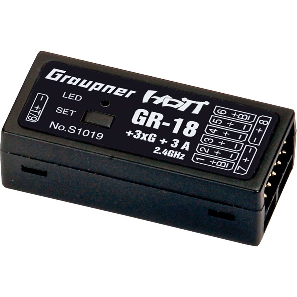 Graupner GR-18 + 3XG + 3A HoTT - 2.4 GHz receiver GRAS1019 Graupner GR-18 + 3XG + 3A HoTT - 2.4 GHz receiver GRAS1019