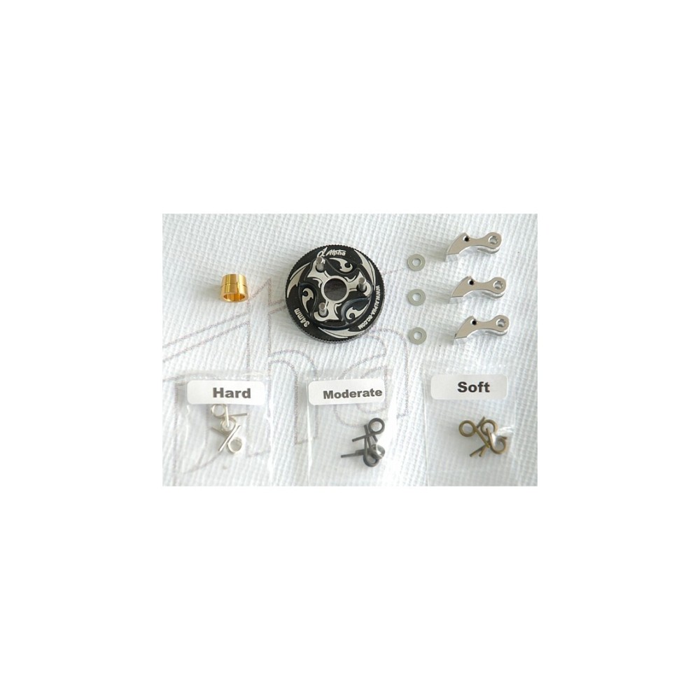 Alpha Plus Alpha Flywheel(black) + Aluminium Clutch Shoe Set(3pcs) + Springs + flywheel collet E70-BU02100 Alpha Plus Alpha Flywheel(black) + Aluminium Clutch Shoe Set(3pcs) + Springs + flywheel collet E70-BU02100