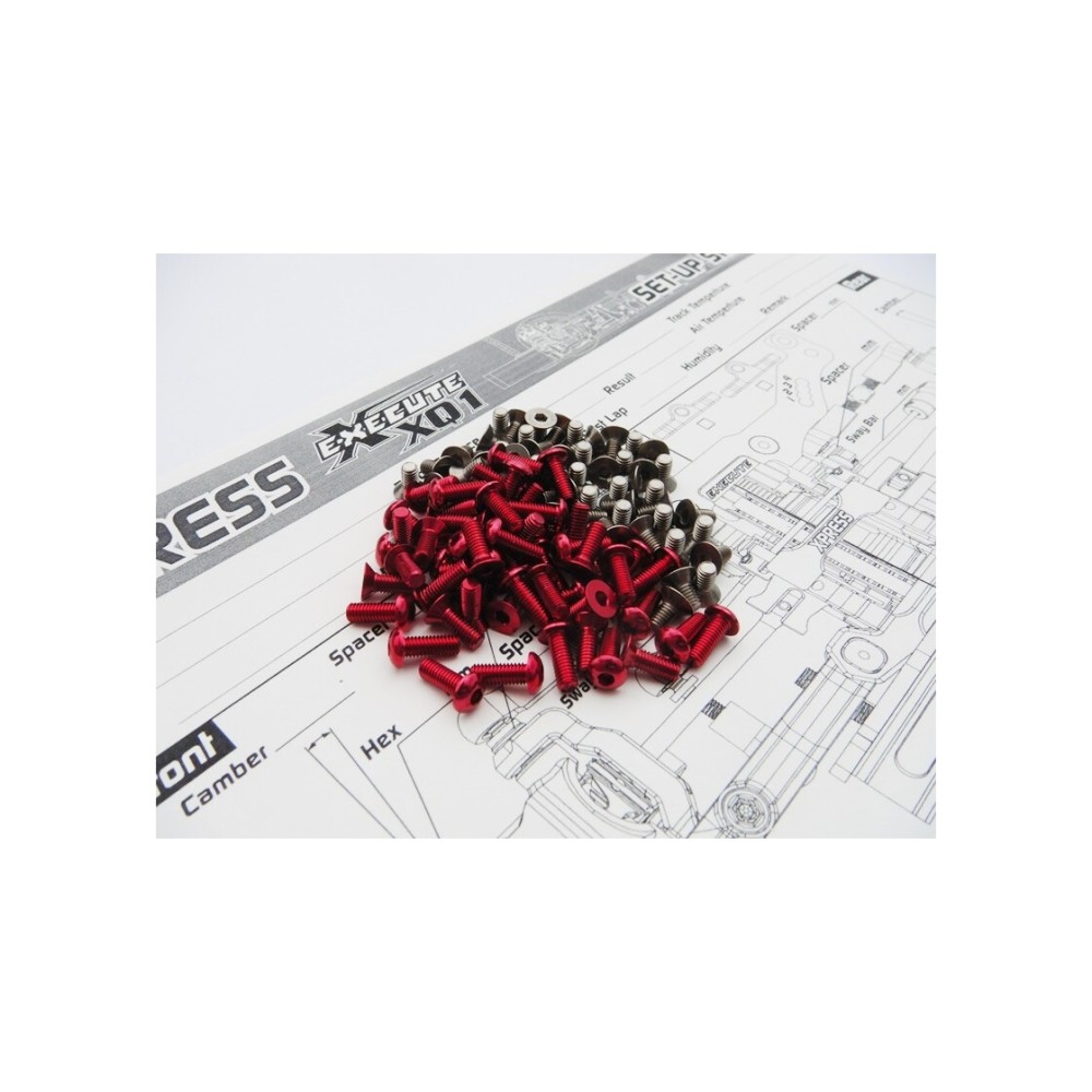 Hiro Seiko XQ1 Titan/Alum Hex Socket Screw Set (106pcs) [Red] HS-48187