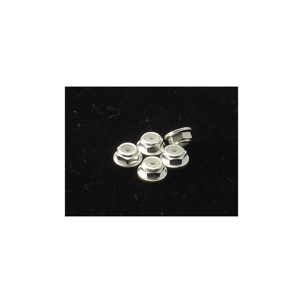 Hiro Seiko 2mm Alloy Flange Nylon Nut [Silver] ( 5 pcs) HS-69230