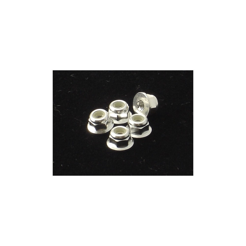 Hiro Seiko 3mm Alloy Flange Nylon Nut [Silver] ( 5 pcs) HS-69236