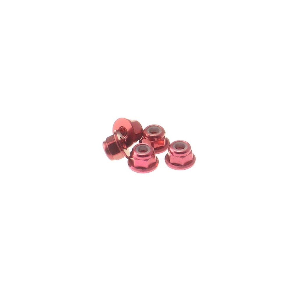 Hiro Seiko 3mm Alloy Flange Nylon Nut [Red] ( 5 pcs) HS-69240