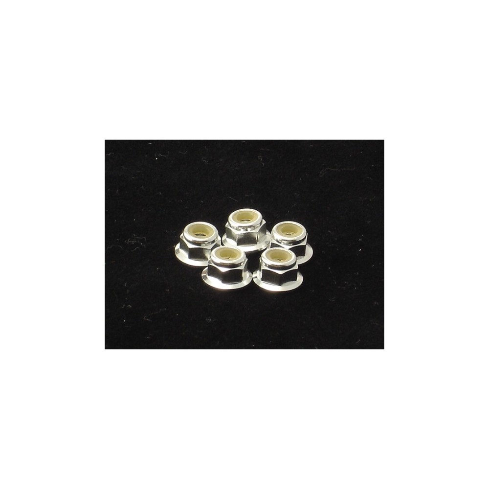 Hiro Seiko 4mm Alloy Flange Nylon Nut [Silver] ( 5 pcs) HS-69242