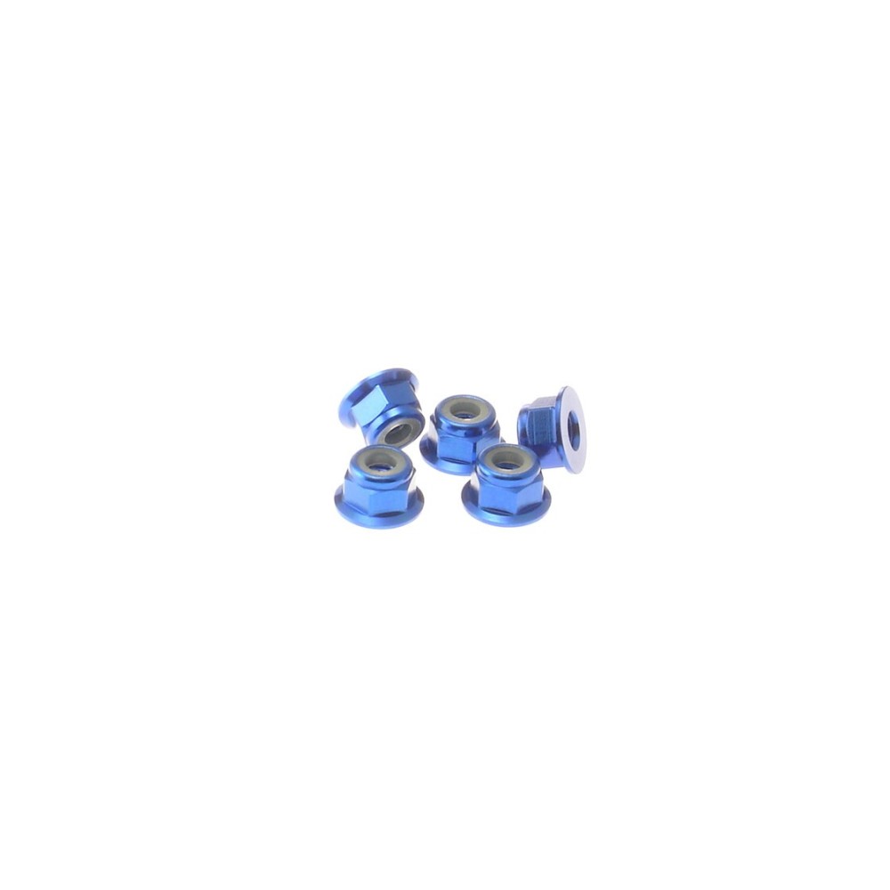 Hiro Seiko 4mm Alloy Flange Nylon Nut [Y-Blue] ( 5 pcs) HS-69244