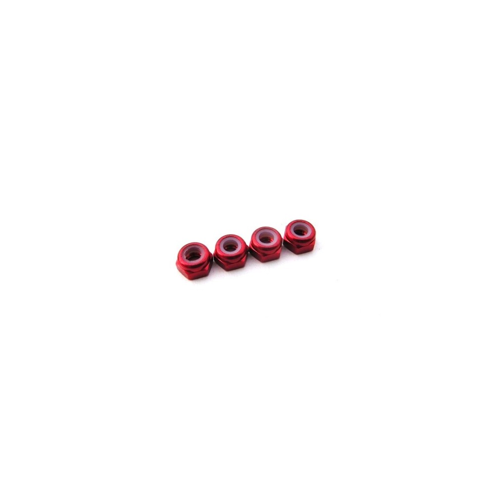 Hiro Seiko 3mm Alloy Nylon Nut (S_Size) [Red] ( 4 pcs) HS-69853