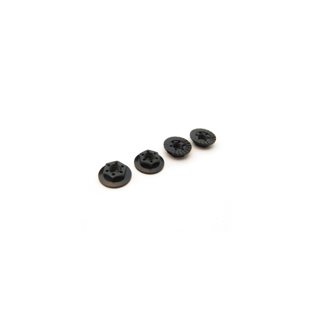 Hiro Seiko Thin Serrated Wheel Nut 4mm (Black | 4pcs) HS-48670 Hiro Seiko Thin Serrated Wheel Nut 4mm (Black | 4pcs) HS-48670