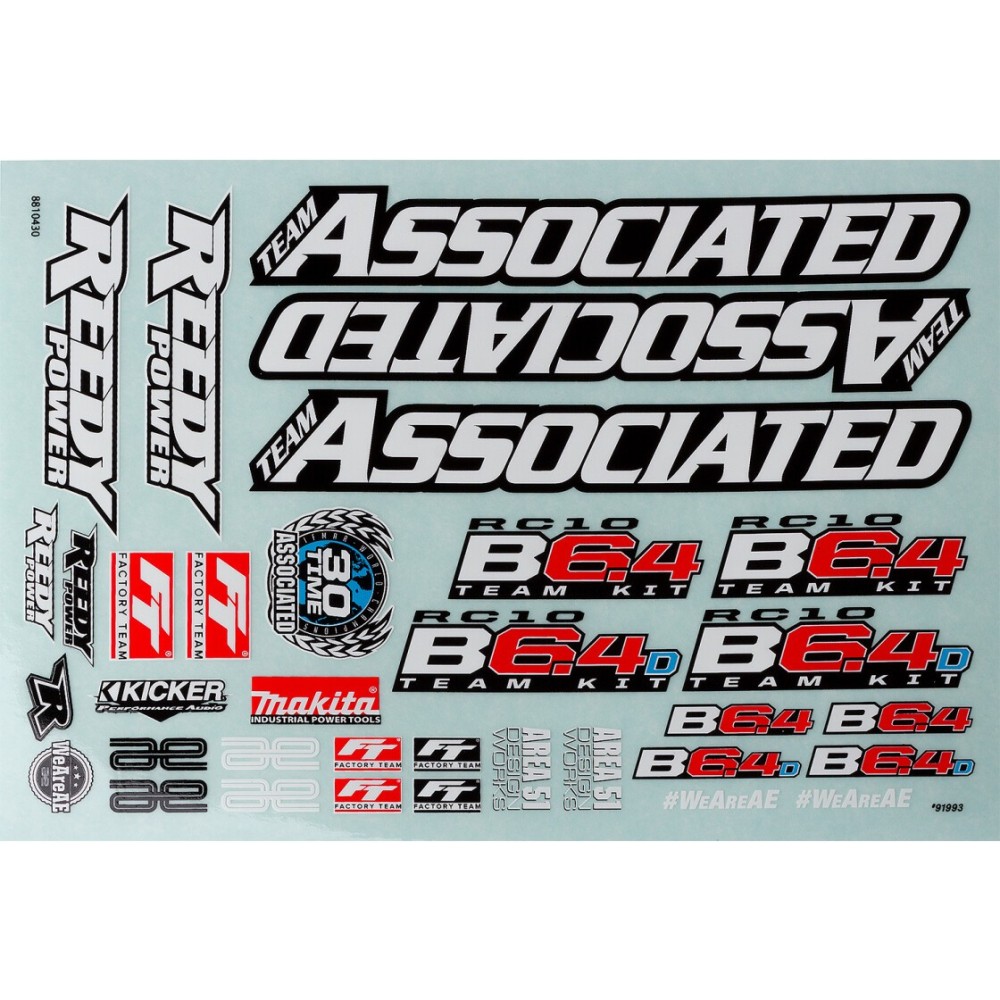 Hoja de pegatinas RC10B6.4 Team Associated AE91993 Hoja de pegatinas RC10B6.4 Team Associated AE91993