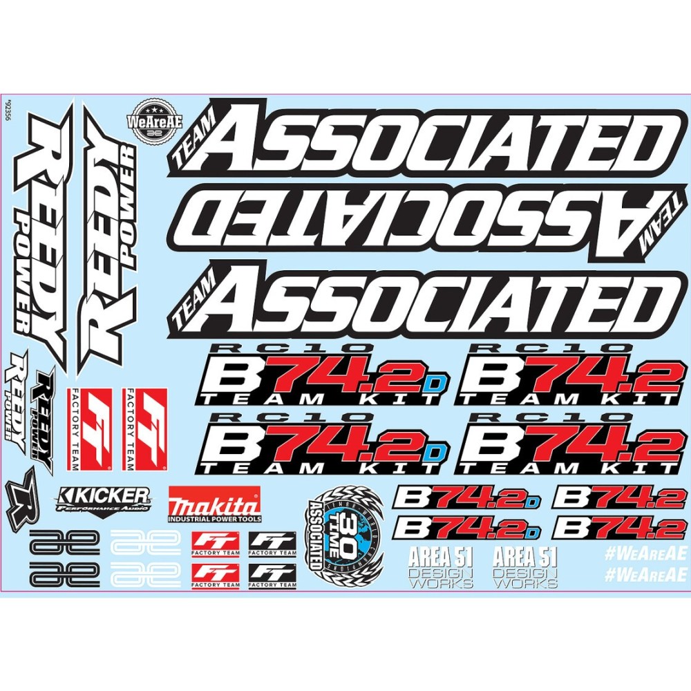 Hoja de calcomanías Team Associated RC10B74.2 AE92356 Hoja de calcomanías Team Associated RC10B74.2 AE92356