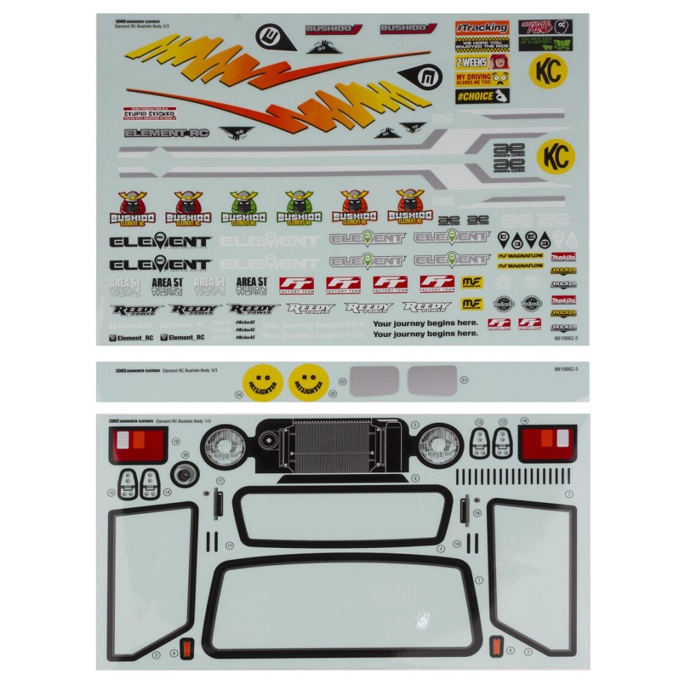 Element RC Bushido+ Body Decal Sheets AE42197 Element RC Bushido+ Body Decal Sheets AE42197