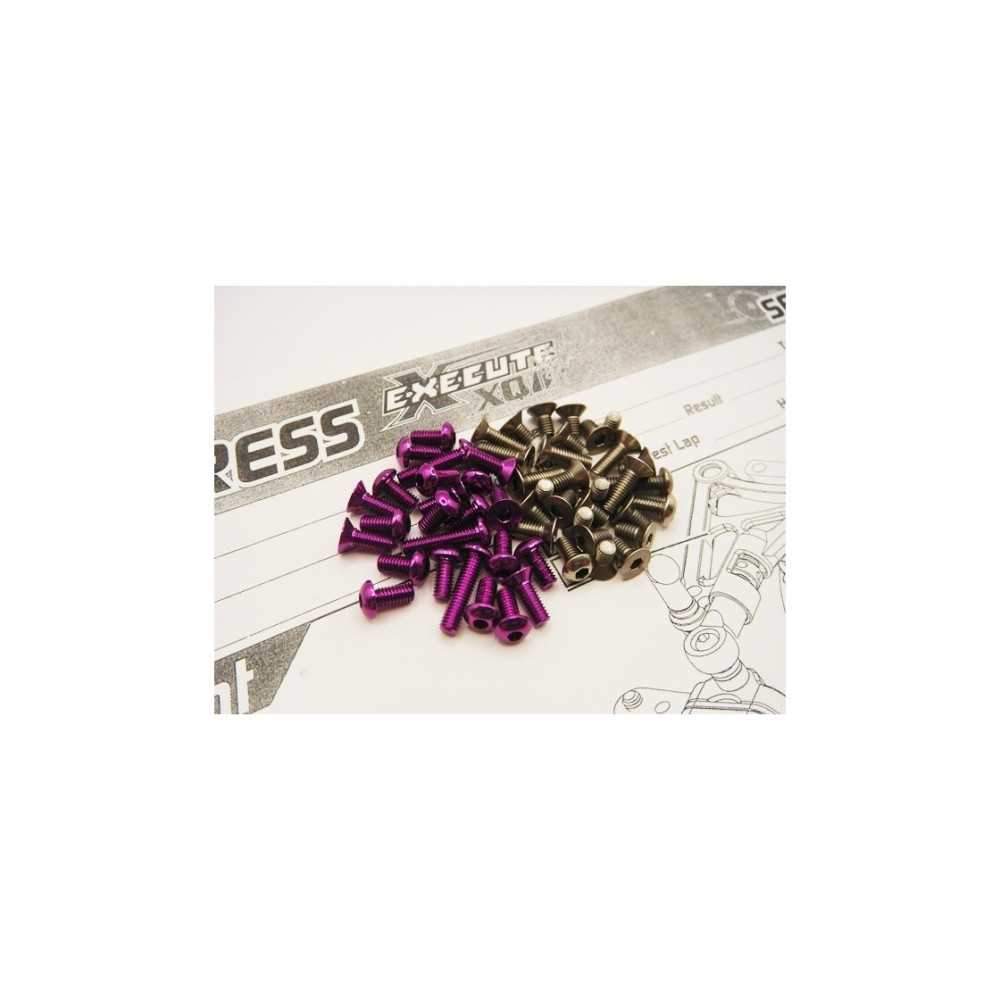 Hiro Seiko Execute XQ11HR Titan/Alloy Hex Socket Screw Set [Purple] (128pcs) HS-48951