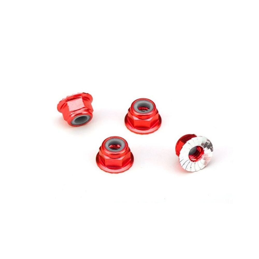 Tuercas Traxxas 4 mm con brida y bloqueo de nailon - Rojo TRX1747A Tuercas Traxxas 4 mm con brida y bloqueo de nailon - Rojo TRX1747A
