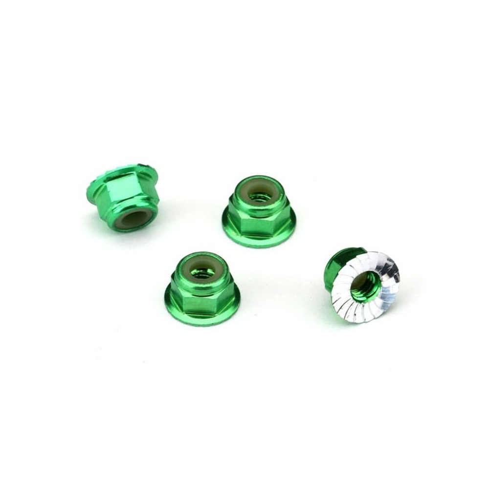 Tuercas Traxxas 4 mm con brida y bloqueo de nailon - Verde TRX1747G Tuercas Traxxas 4 mm con brida y bloqueo de nailon - Verde TRX1747G
