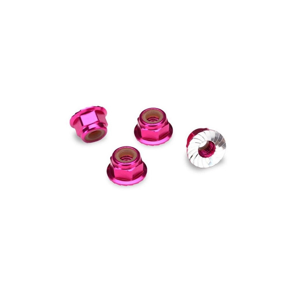 Tuercas Traxxas 4 mm con brida y bloqueo de nailon - Rosa TRX1747P Tuercas Traxxas 4 mm con brida y bloqueo de nailon - Rosa TRX1747P