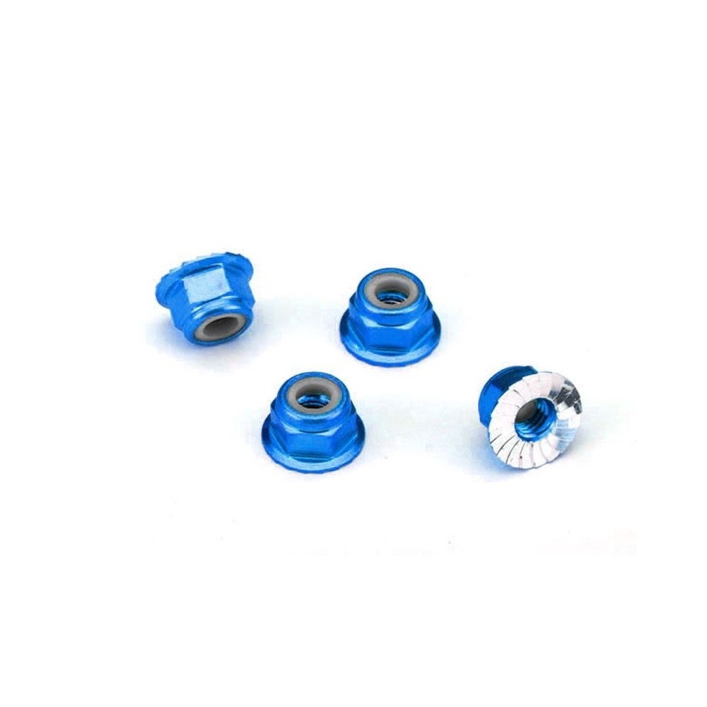 Tuercas Traxxas 4 mm con brida y bloqueo de nailon - Azul TRX1747R Tuercas Traxxas 4 mm con brida y bloqueo de nailon - Azul TRX1747R