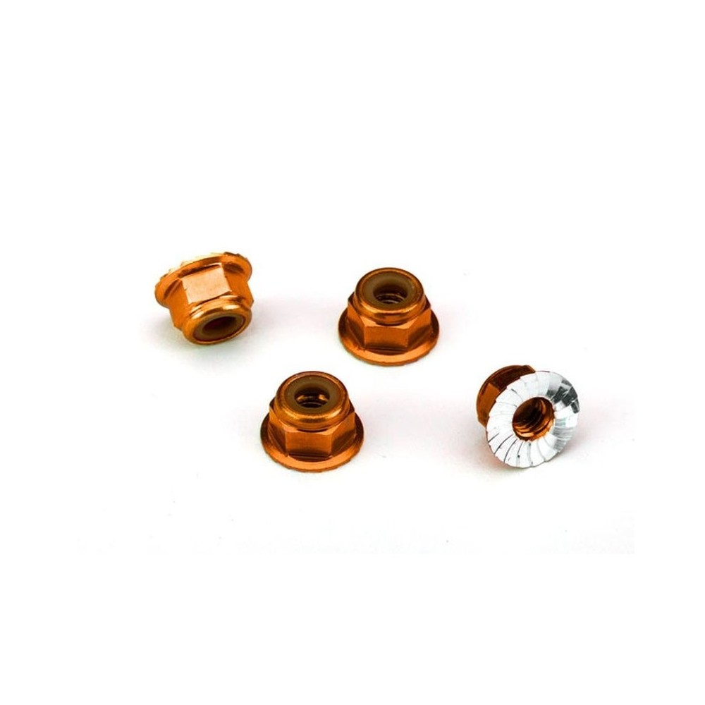Tuercas Traxxas 4 mm con brida y bloqueo de nailon - Naranja TRX1747T