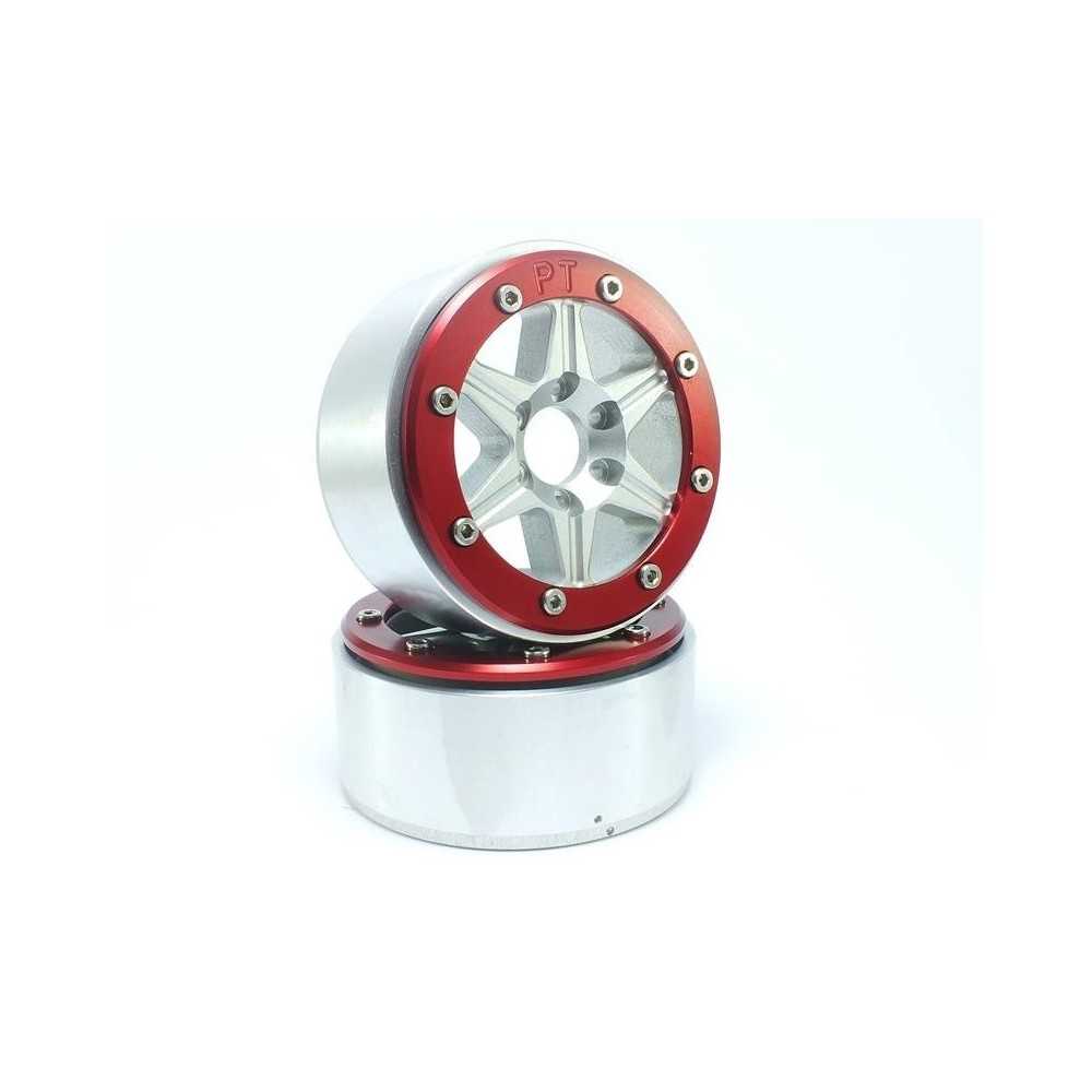 Metsafil Beadlock Wheels PT-Sixstar Silver/Red 1.9 MT5010SR Metsafil Beadlock Wheels PT-Sixstar Silver/Red 1.9 MT5010SR