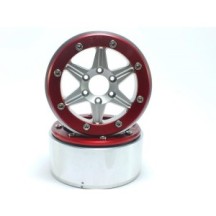 Llantas Beadlock Metsafil PT-Sixstar plata/rojo MT5010SR