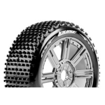 Louise RC B-HORNET 1-8 Buggy Tire Set Mounted Soft Black-Chrome Spoke Wheels Hex 17mm LR-T3150SBC