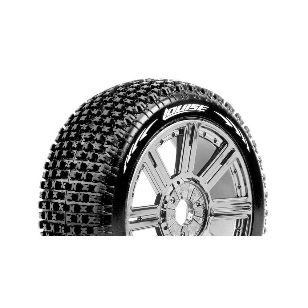 Louise RC B-PIRATE 1-8 Buggy Tire Set Mounted Soft Black-Chrome Spoke Wheels Hex 17mm LR-T3126SBC