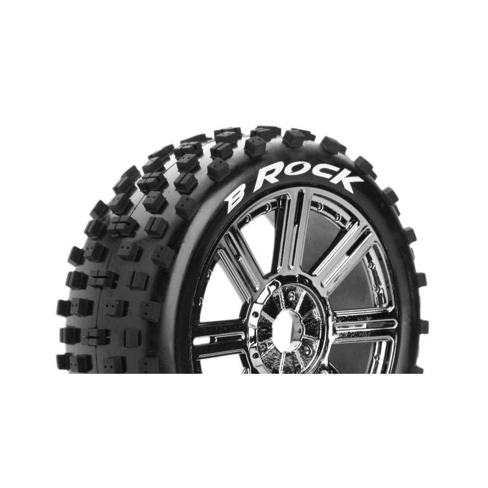 Louise RC B-ROCK 1-8 Buggy Tire Set Mounted Soft Black-Chrome Spoke Wheels Hex 17mm LR-T3270SBC