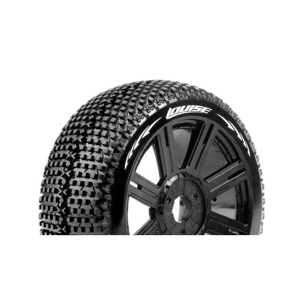 Louise RC B-TURBO 1-8 Buggy Tire Set Mounted Soft Black Spoke Wheels Hex 17mm LR-T3104SB