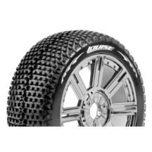 Louise RC B-TURBO 1-8 Buggy Tire Set Mounted Soft Black-Chrome Spoke Wheels Hex 17mm LR-T3104SBC