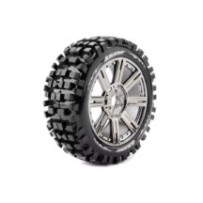 Louise RC B-ULLDOZE 1-8 Buggy Tire Set Mounted Soft Black-Chrome Spoke Wheels Hex 17mm LR-T324SBC