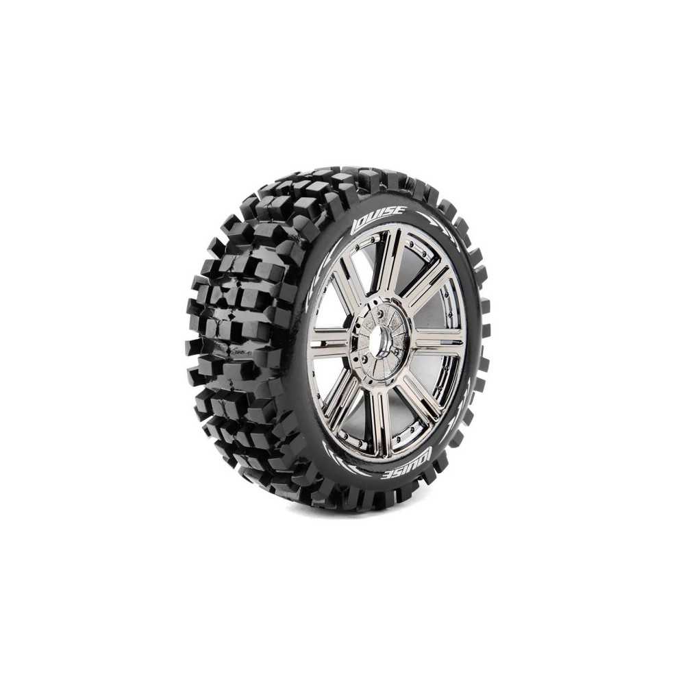 Louise RC B-ULLDOZE 1-8 Buggy Tire Set Mounted Soft Black-Chrome Spoke Wheels Hex 17mm LR-T324SBC