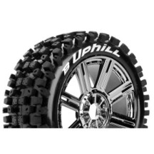 Louise RC B-UPHILL 1-8 Buggy Tire Set Mounted Soft Black-Chrome Spoke Wheels Hex 17mm LR-T3271SBC
