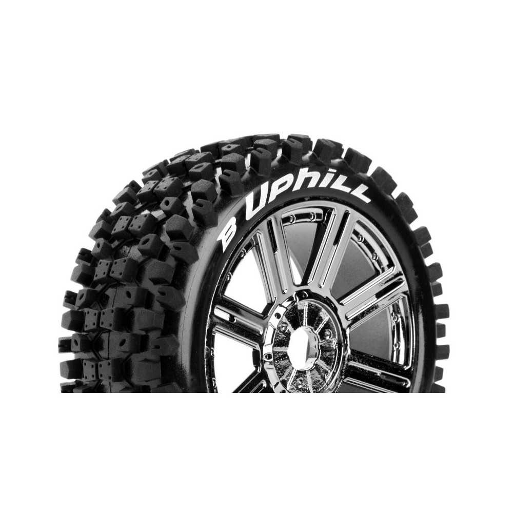 Louise RC B-UPHILL 1-8 Buggy Tire Set Mounted Soft Black-Chrome Spoke Wheels Hex 17mm LR-T3271SBC