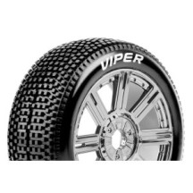 Louise RC B-VIPER-JA 1-8 Buggy Tire Set Mounted Super Soft Black-Chrome Spoke Wheels Hex 17mm LR-T3194VBC