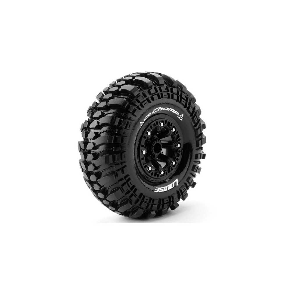 Neumáticos Louise RC CR-CHAMP 1/10 Crawler montados Super Soft en llantas Black Chrome 2.2″ Hex 12 mm LR-T3236VB Neumáticos Louise RC CR-CHAMP 1/10 Crawler montados Super Soft en llantas Black Chrome 2.2″ Hex 12 mm LR-T3236VB