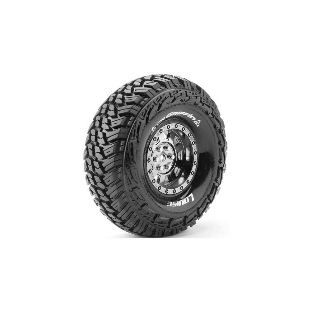 Neumáticos Louise RC CR-GRIFFIN 1/10 Crawler montados Super Soft en llantas Black Chrome 1.9″ Hex 12mm LR-T3230VBC