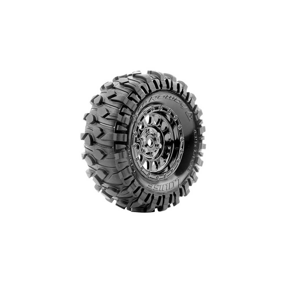 Neumáticos Louise RC CR-ROWDY Class 1 1/10 Crawler montados Super Soft en llantas Black Chrome 1.9″ Hex 12 mm LR-T3233VBC