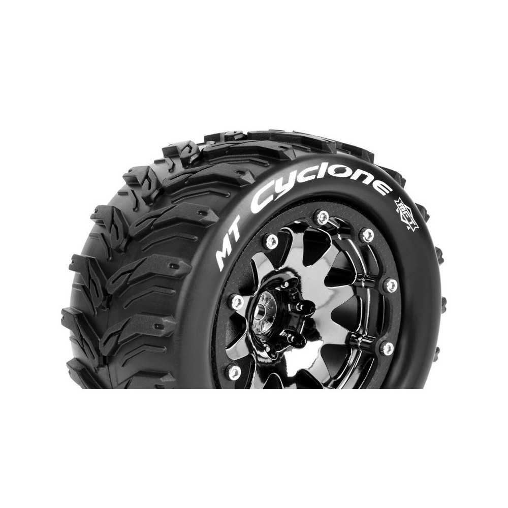 Louise RC MFT MT-CYCLONE 1-10 Monster Truck Tire Set Mounted Sport Black Chrome 2.8 Bead-Lock Wheels LR-T3310SBCH