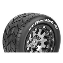 Louise RC MFT MT-ROCKET 1-10 Monster Truck Tire Set Mounted Sport Black Chrome 2.8 Bead-Lock Wheels LR-T3307SBC