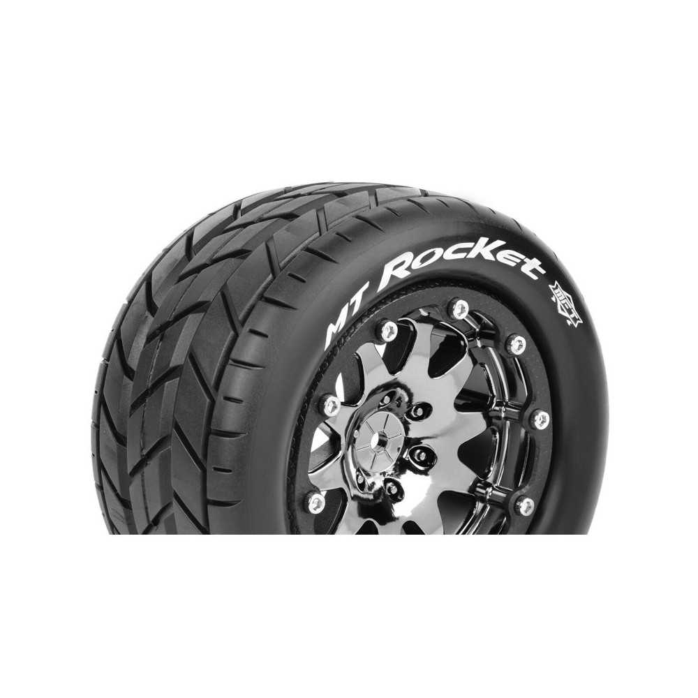 Louise RC MFT MT-ROCKET 1-10 Monster Truck Tire Set Mounted Sport Black Chrome 2.8 Bead-Lock Wheels LR-T3307SBC