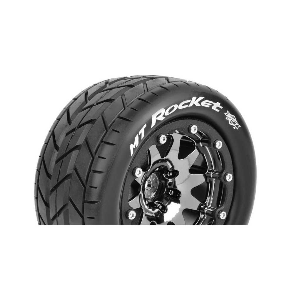 Louise RC MFT MT-ROCKET 1-10 Monster Truck Tire Set Mounted Sport Black Chrome 2.8 Bead-Lock Wheels LR-T3307SBCH