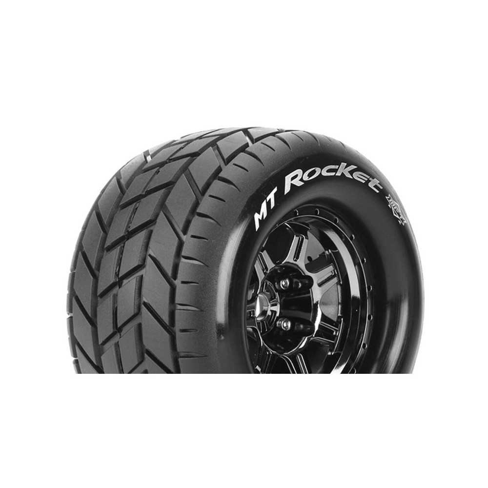 Louise RC MFT MT-ROCKET 1-8 Monster Truck Tire Set Mounted Sport Black Chrome 3.8 Bead Style Wheels LR-T3320BC