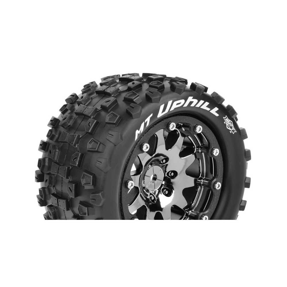 Louise RC MFT MT-UPHILL 1-10 Monster Truck Tire Set Mounted Sport Black Chrome 2.8 Bead-Lock Wheels LR-T3309SBC