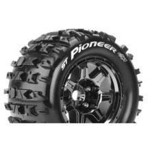 Louise RC MFT ST-PIONEER 1-8 Stadium Truck Tire Set Mounted Sport Black Chrome 3.8 Bead Style Wheels LR-T3325BC