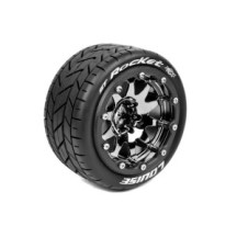 Louise RC MFT ST-ROCKET 1-10 Monster Truck Tire Set Mounted Sport Black Chrome 2.8 Bead-Lock Wheels LR-T3311SBCH
