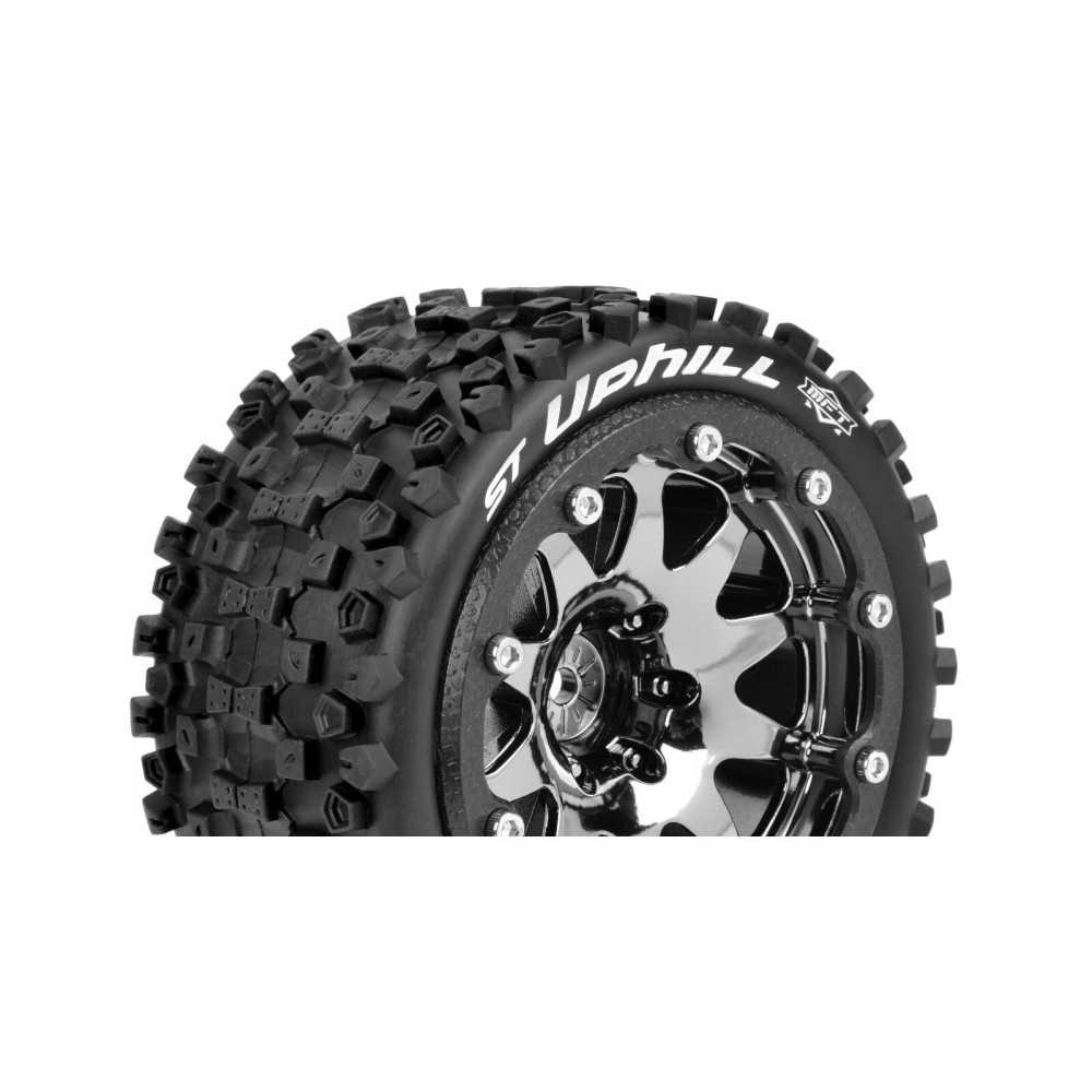 Louise RC MFT ST-UPHILL 1-10 Monster Truck Tire Set Mounted Sport Black Chrome 2.8 Bead-Lock Wheels LR-T3313SBCH